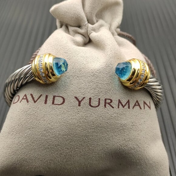 David Yurman classicsterling silver bracelet,set with blue topaz and 14K gold7mm - Picture 5 of 9